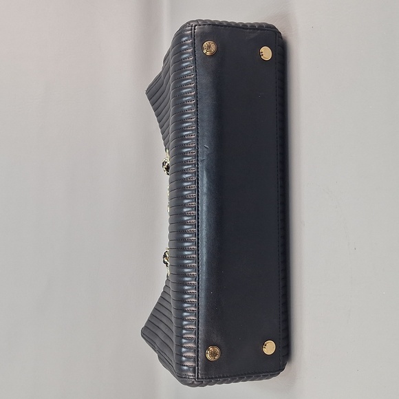 Henri Bendel No 7 Black Leather Tote Bag Quilted Vertical Chain E/W East West - Picture 5 of 16